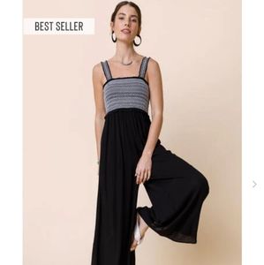 Brie Contrast Stitch Smocked Jumpsuit - Francesca's, black, size medium